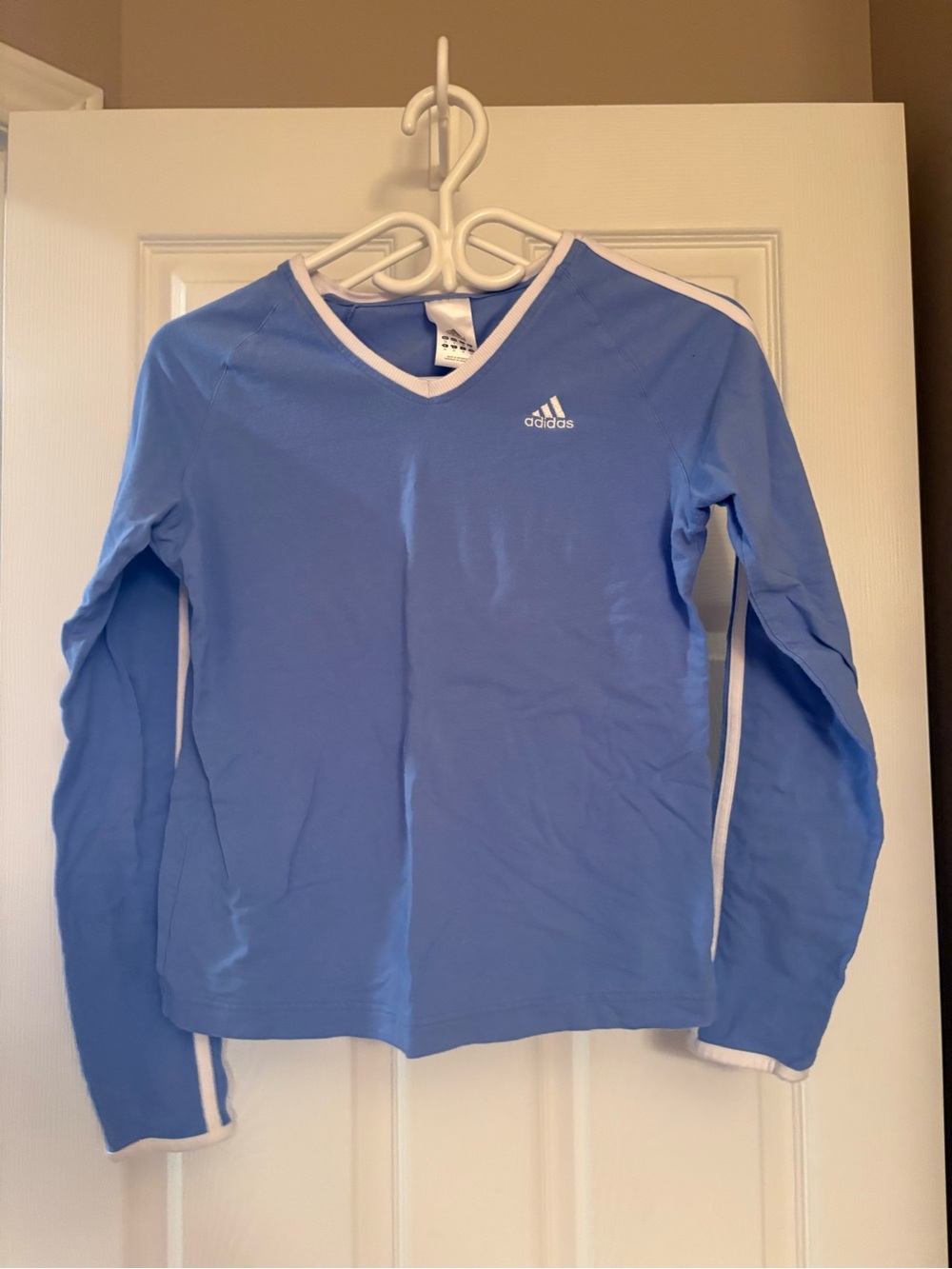adidas Long Sleeve V-Neck Top in Light Blue